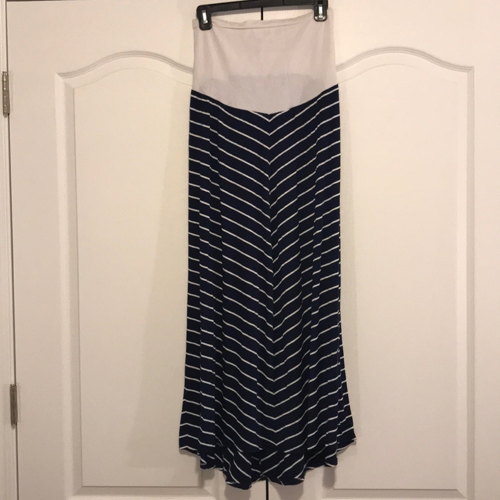 Blue and white maternity maxi skirt